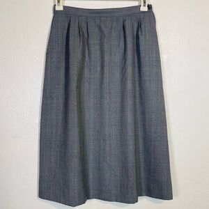 Vintage 80s 90s Size 11 12 Gray Plaid Midi Length Skirt Pleated High Waisted